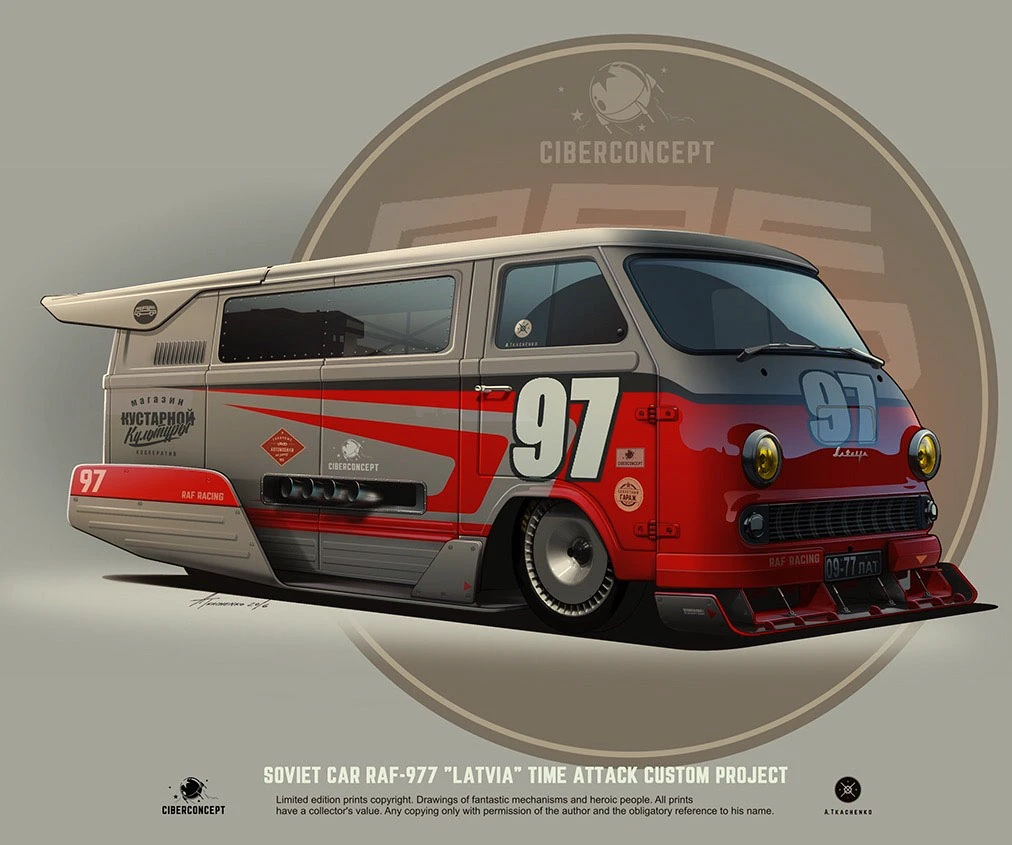 Van soviética RAF-977 customizada estilo corrida