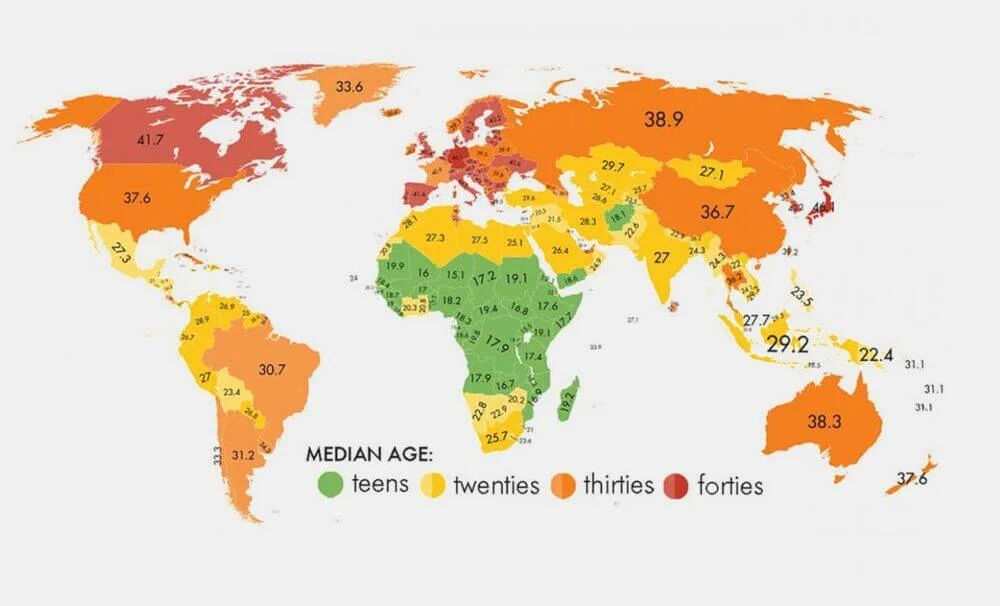 Mapa animado mostra a idade média do planeta desde 1960