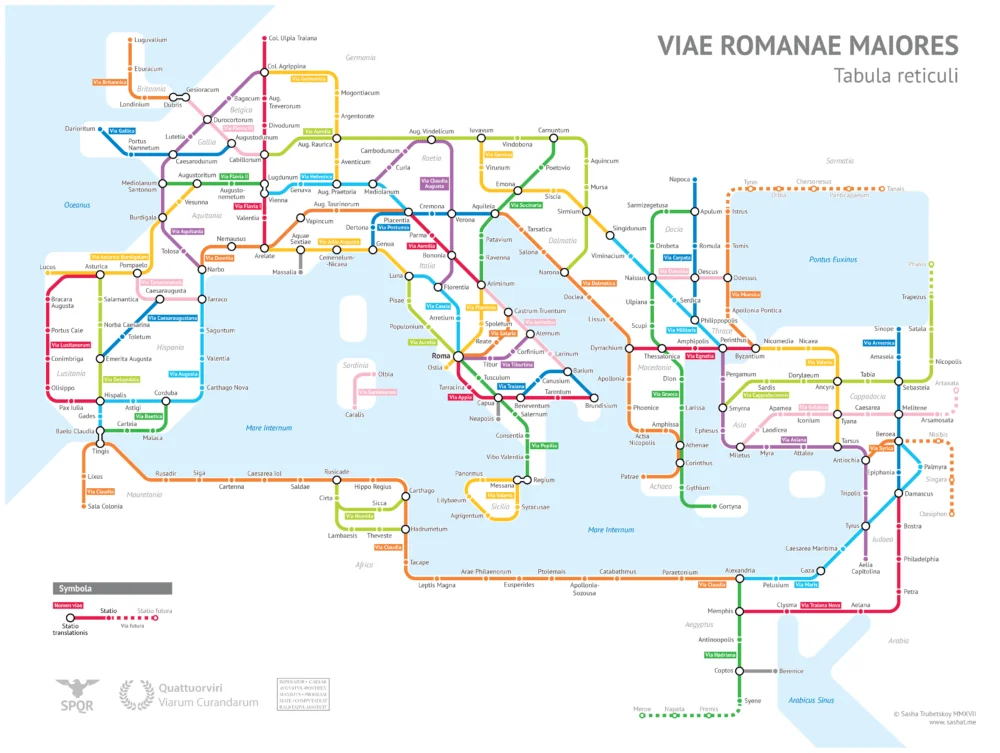 As Vias Romanas (125 aC) em versão Mapa de Metrô