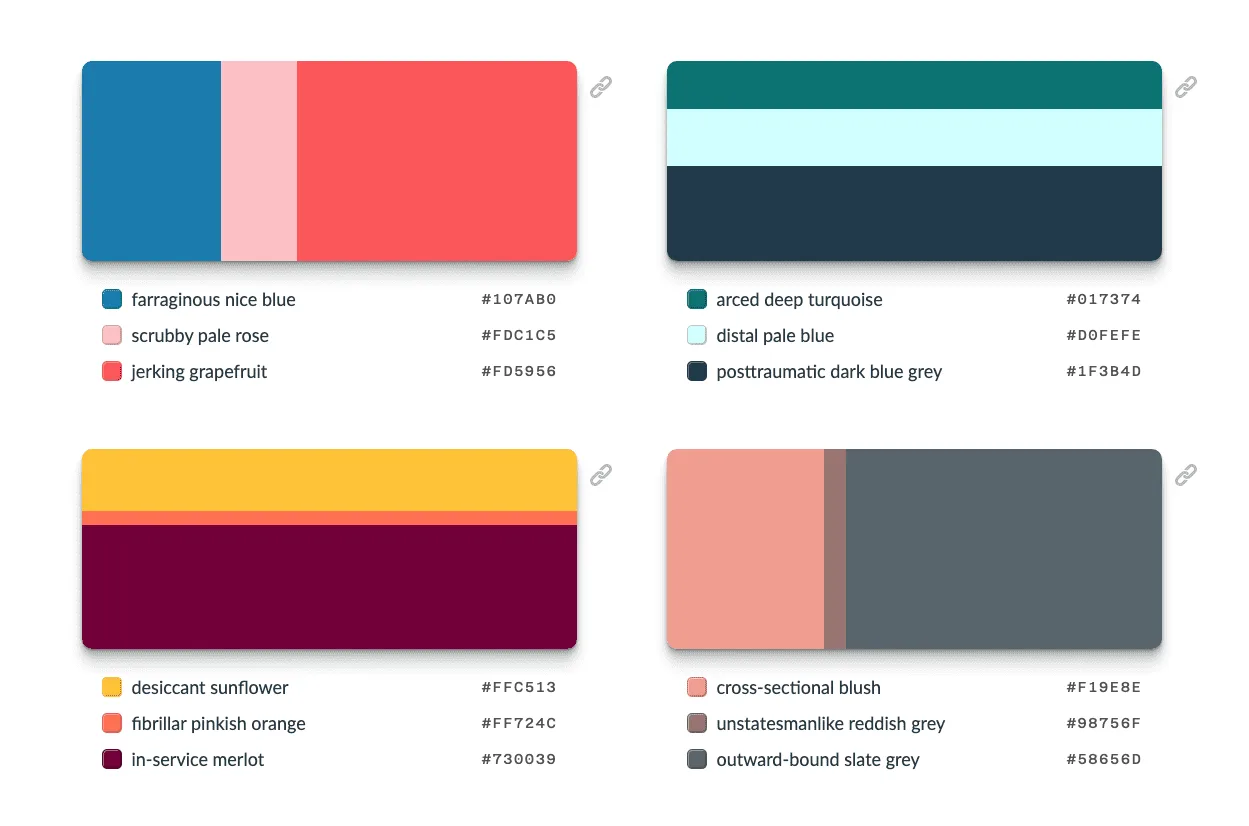 Paleta de cores excessivamente descritivas