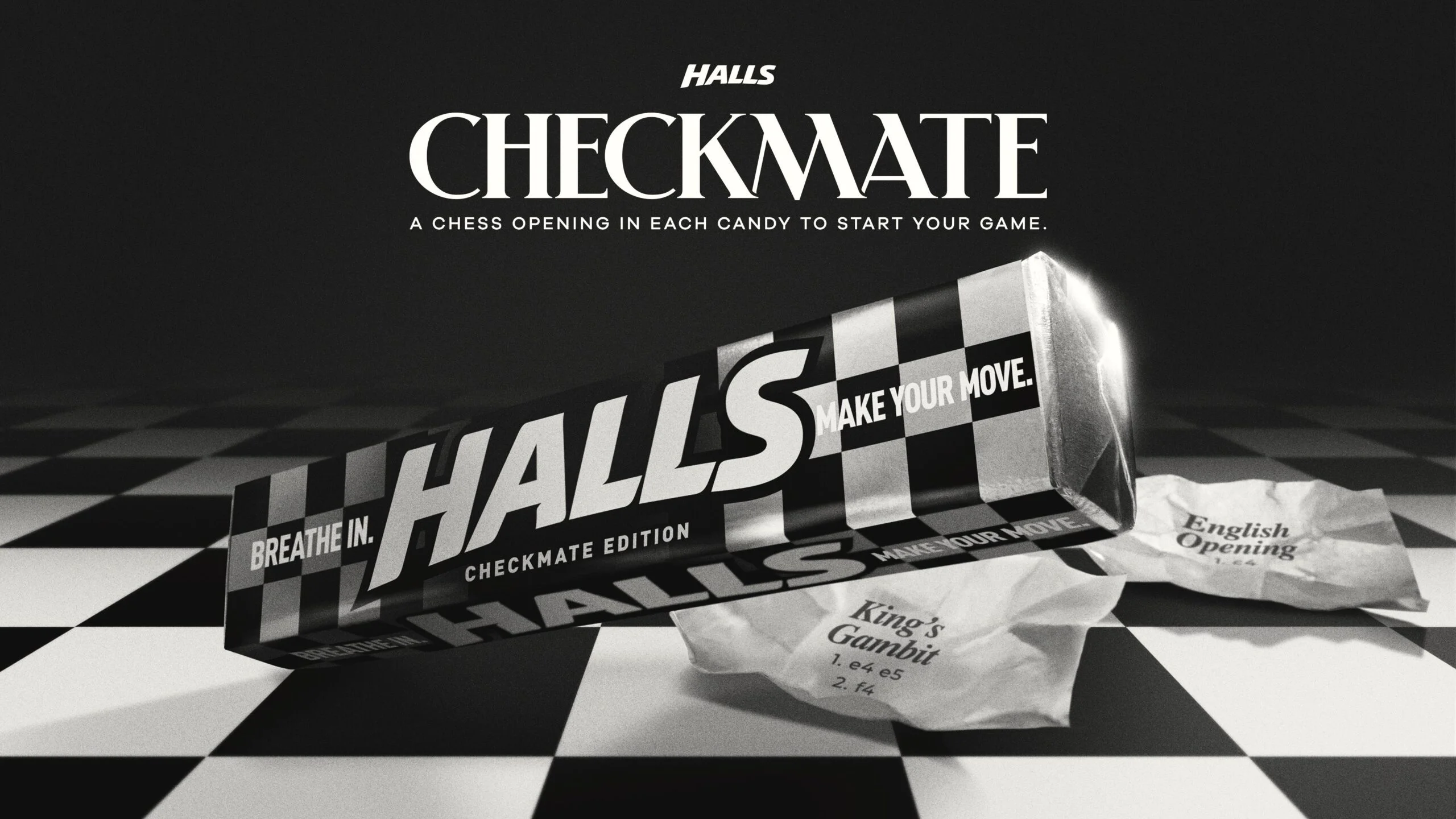 Halls Checkmate: edição limitada traz uma abertura de xadrez em cada papelzinho de bala