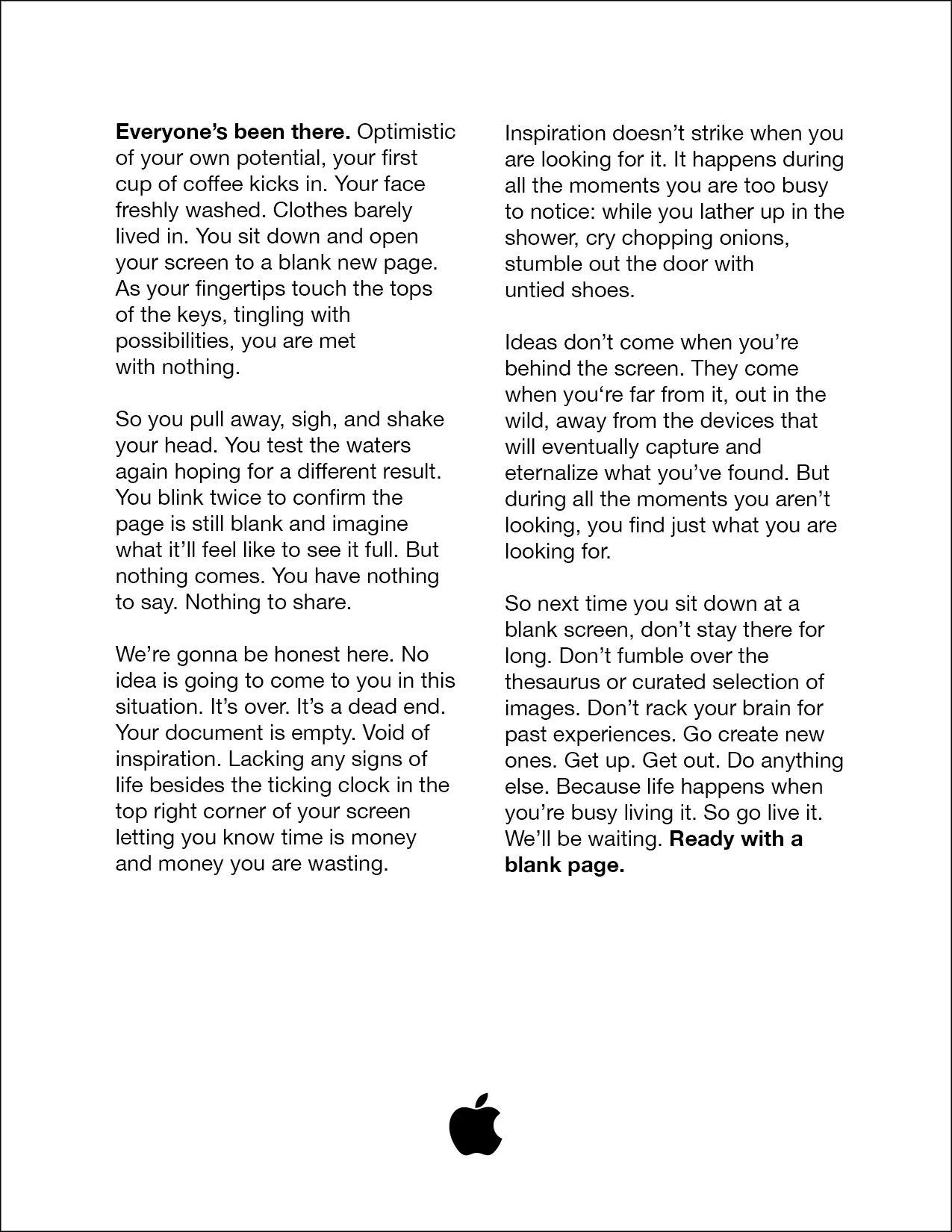 Anúncio de redator: Apple Miami Ad School e a página em branco