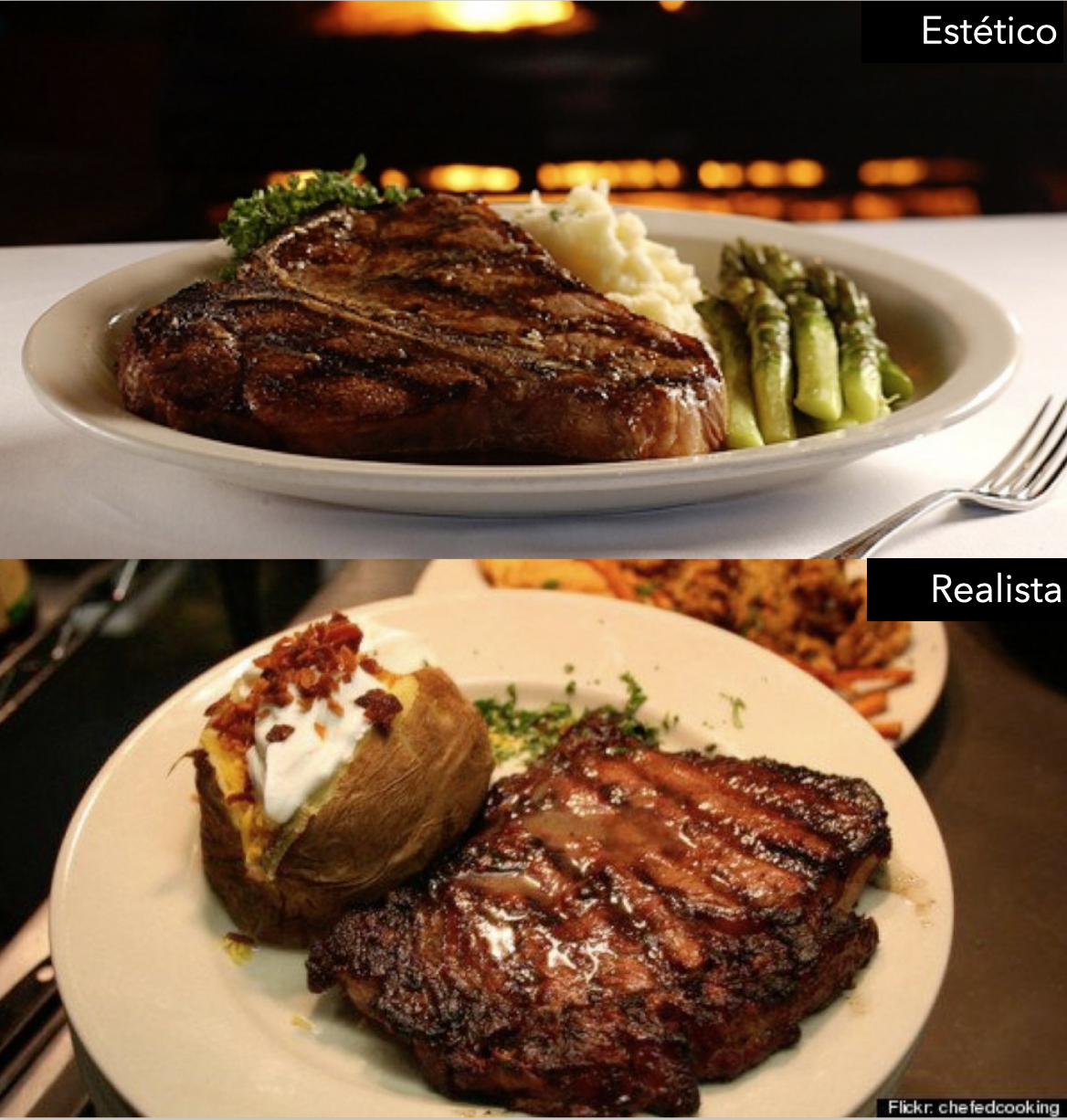 Comparação entre visões de dois pratos de comida