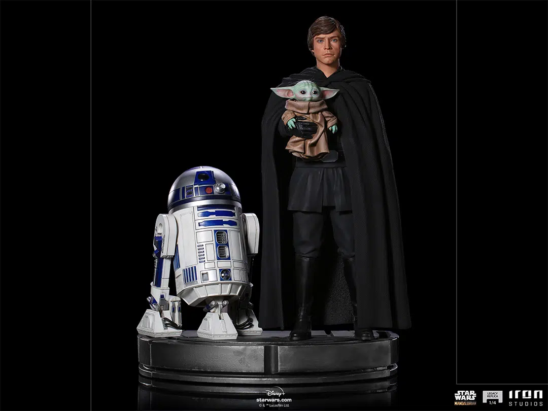 Luke Skywalker, R2-D2 e Baby Yoda da Iron Studios