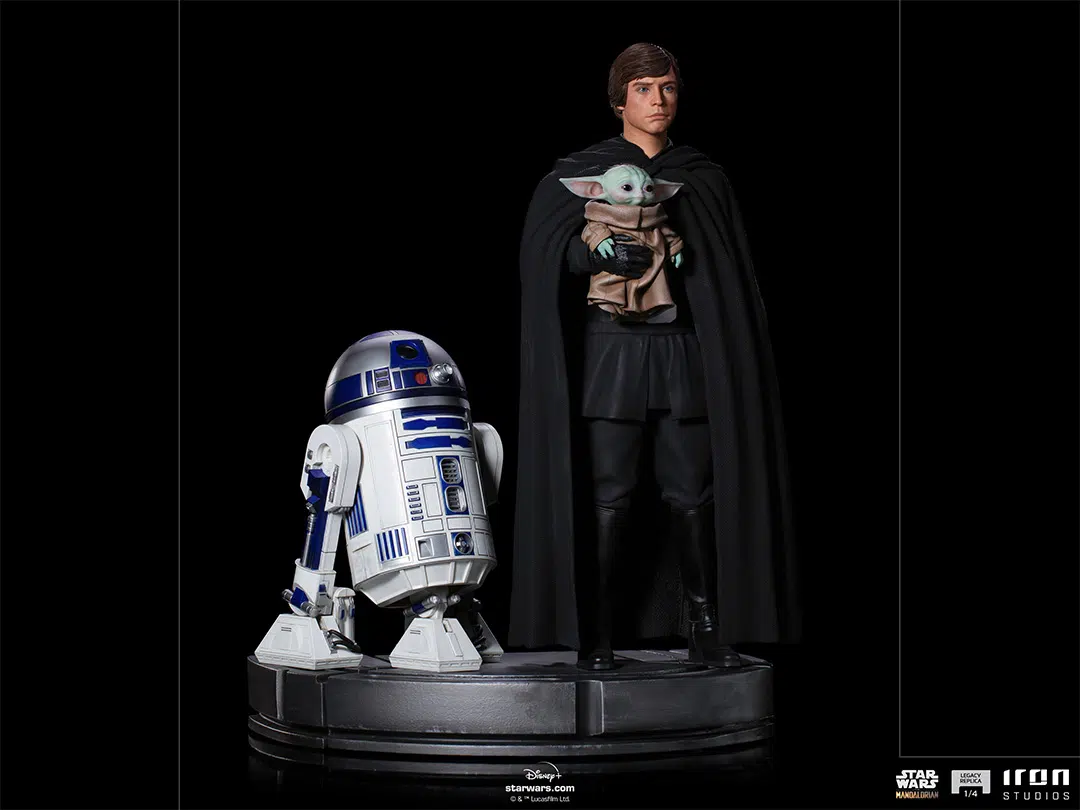 Luke Skywalker, R2-D2 e Baby Yoda da Iron Studios