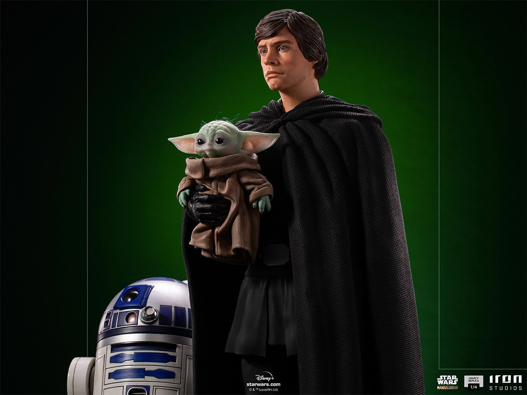 Luke Skywalker, R2-D2 e Baby Yoda da Iron Studios