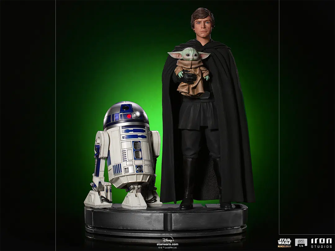 Luke Skywalker, R2-D2 e Baby Yoda da Iron Studios