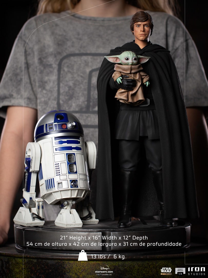 Luke Skywalker, R2-D2 e Baby Yoda da Iron Studios