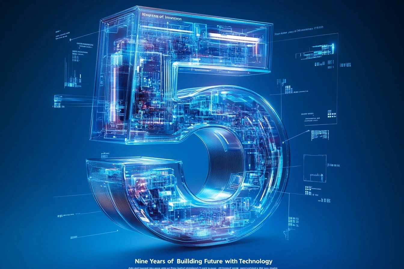 Número cinco com tecnologia digital avançada