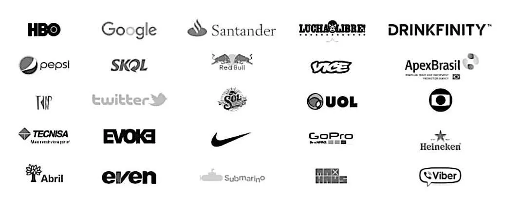 Collage of various company logos including media, technology, beverage, and entertainment brands.