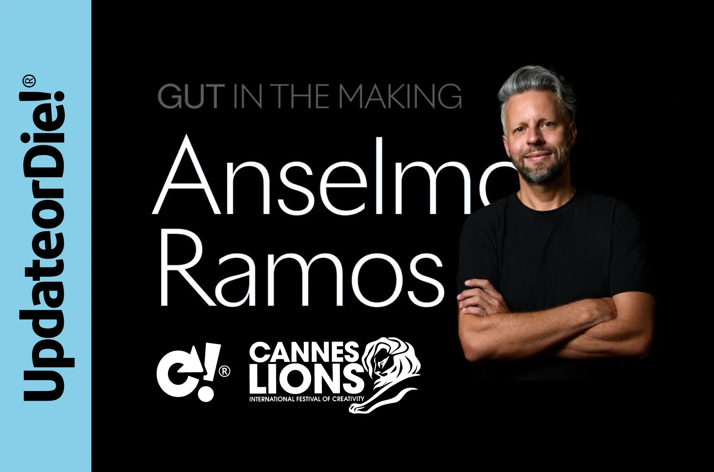 Anselmo Ramos featured in Update or Die article, Cannes Lions logo in background