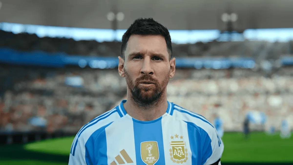 Argentinian soccer player in national team jersey at stadium