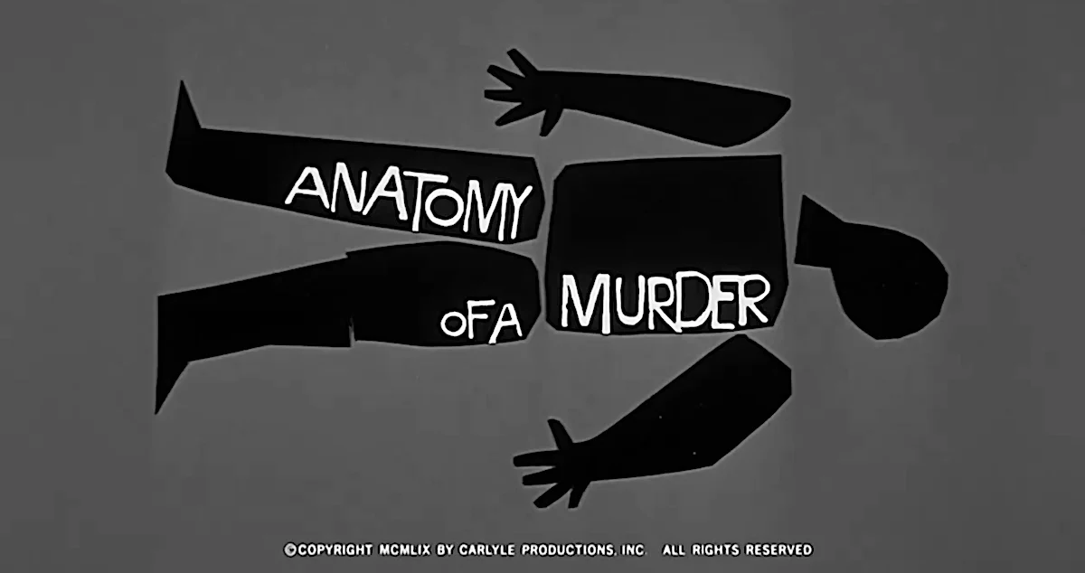 Anatomy of a Murder movie title screen with abstract human figure in black and white.