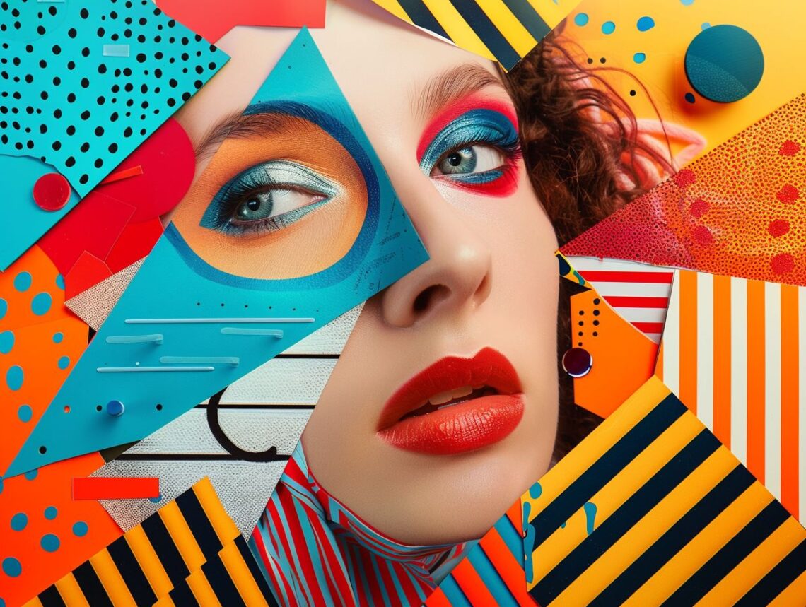 Abstract art portrait of a woman with vibrant geometric shapes and bold colors.