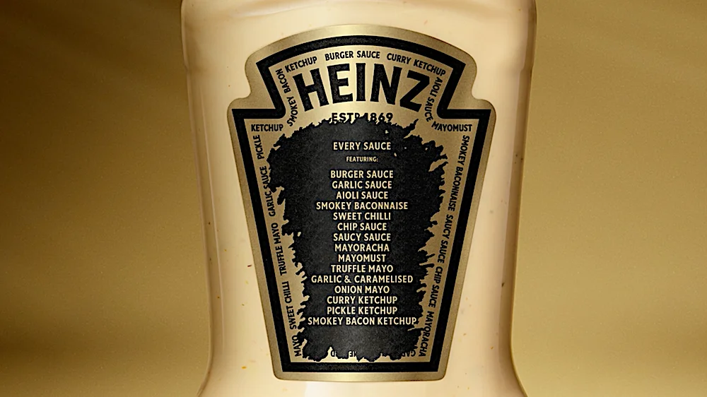 Heinz Every Sauce bottle featuring a variety of sauces including burger sauce, garlic sauce, aioli sauce, smokey baconnaise, sweet chilli, chip sauce, saucy sauce, mayo, truffle mayo, and more.