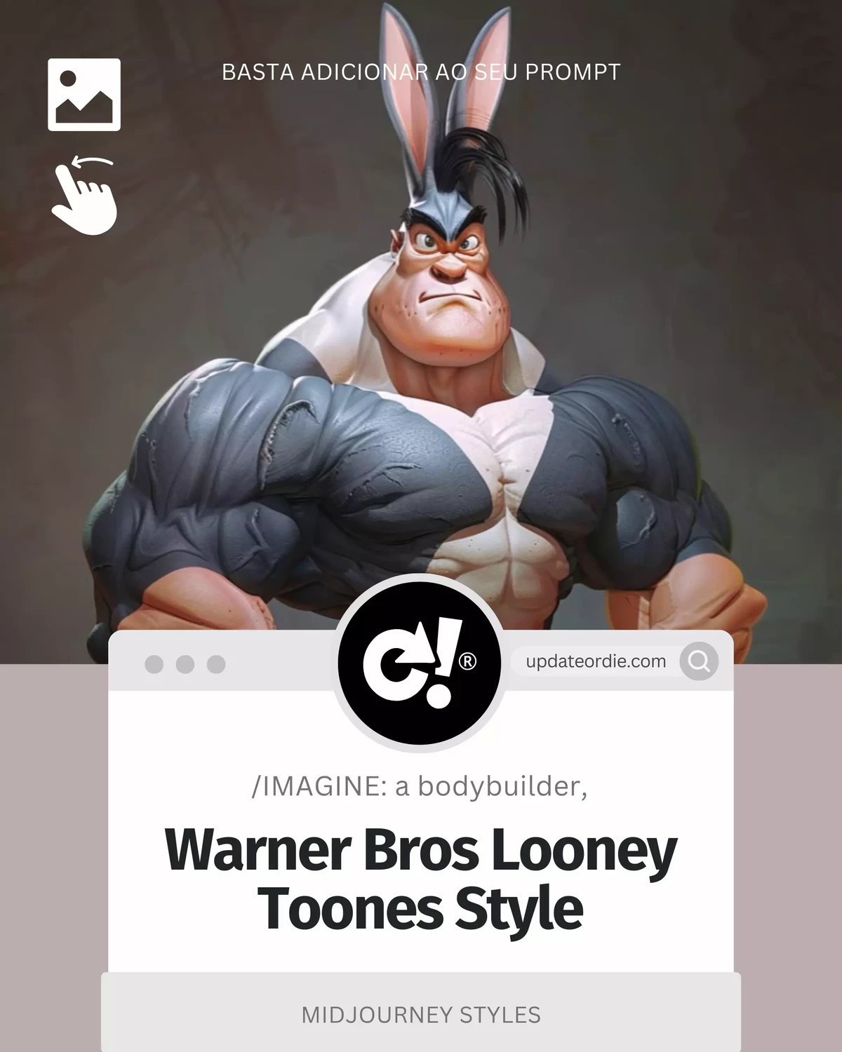 Cartoon bodybuilder with rabbit ears in Warner Bros Looney Tunes style illustration.