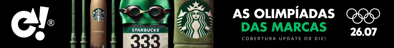 Advertisement banner for Starbucks featuring Olympic-themed branding with text "As Olimpíadas das Marcas" and event date 26.07.