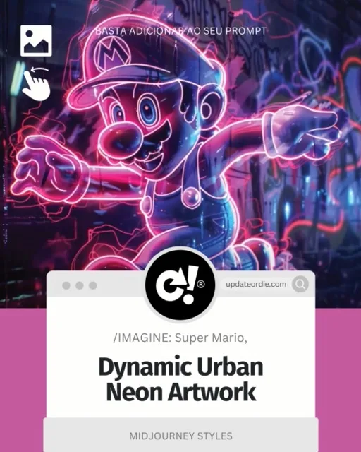 Colorful neon artwork featuring a dynamic illustration of Super Mario, showcasing vibrant colors and urban graffiti elements, perfect for fans of video game art and digital creativity.