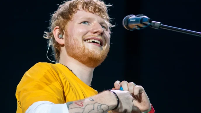 Cantor sorrindo durante show ao vivo