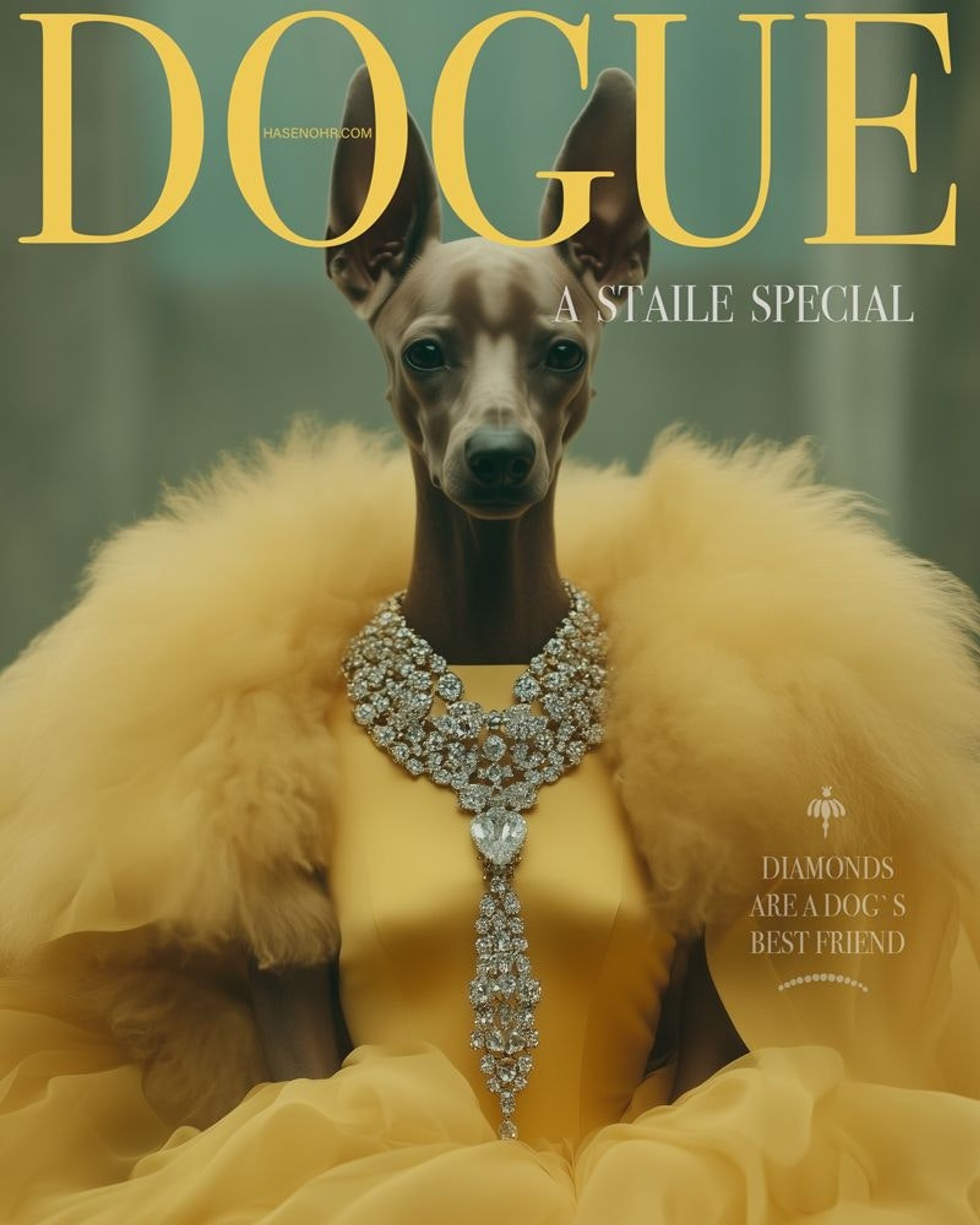 Cachorro de capa vestindo luxo com diamantes.