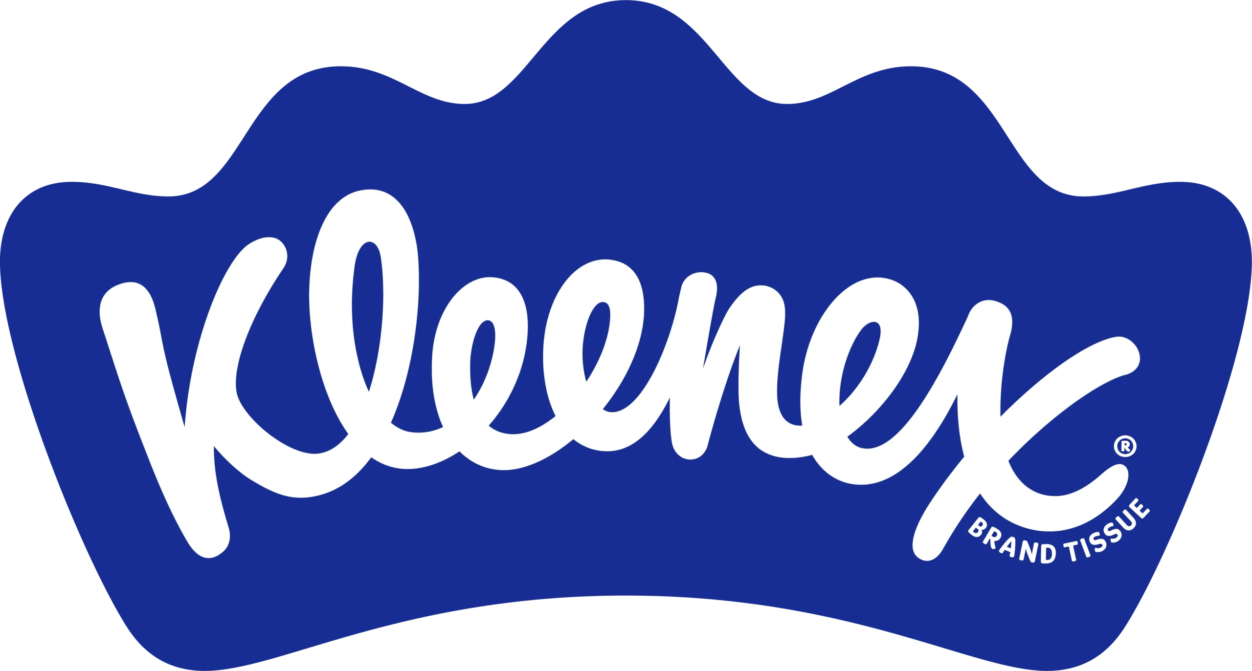 Logotipo da marca Kleenex em fundo azul.