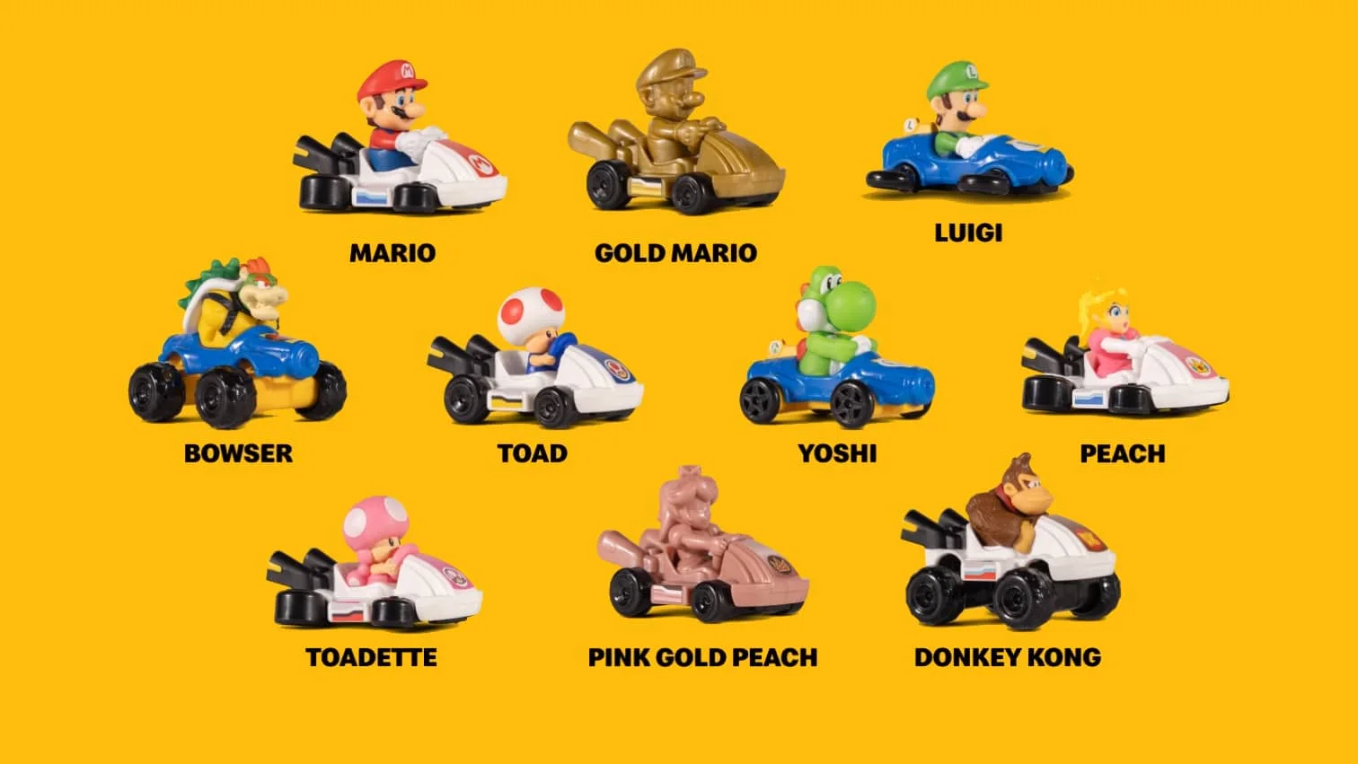 Personagens Mario Kart em miniaturas.