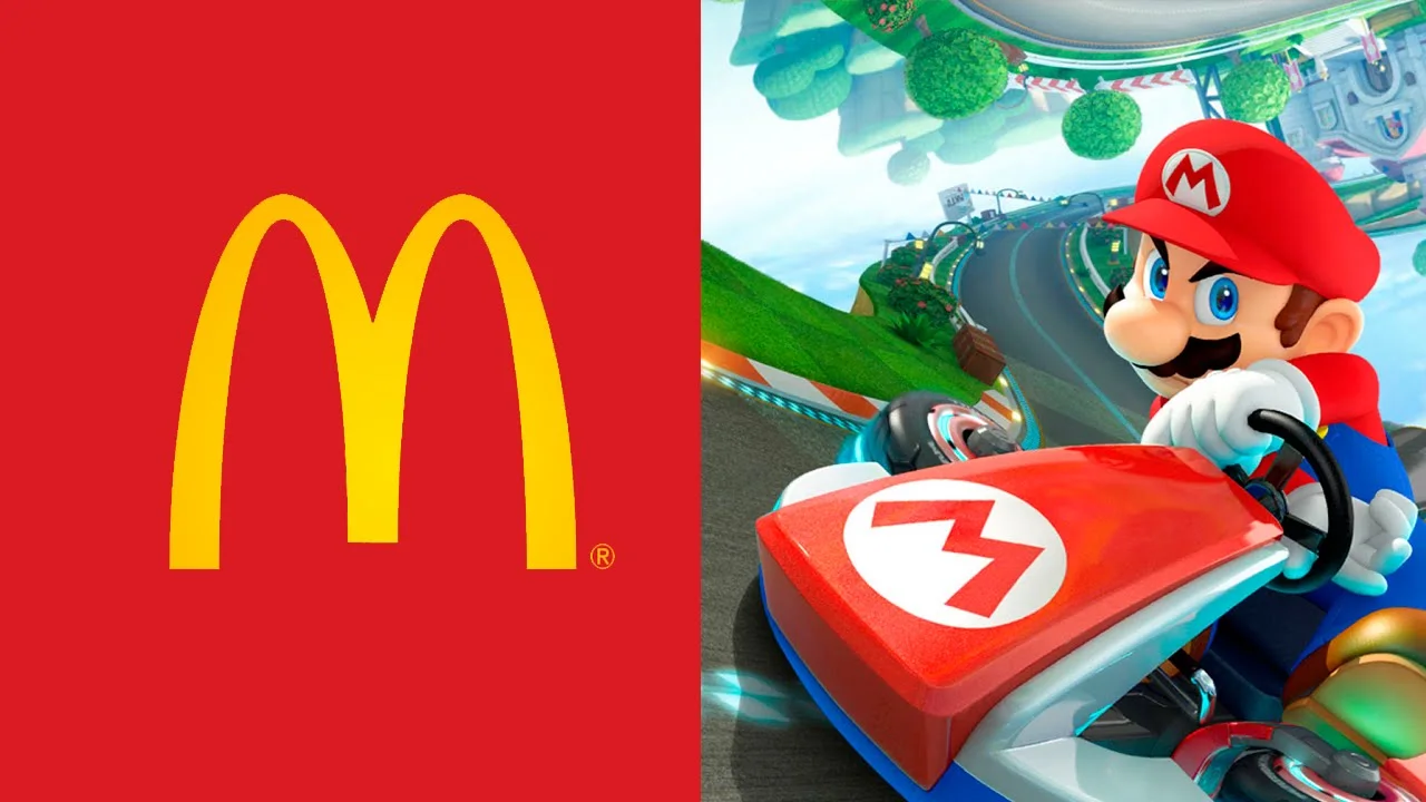 Logotipo McDonald's e personagem Mario Kart.