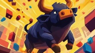Touro furioso em cenário colorido e dinâmico.