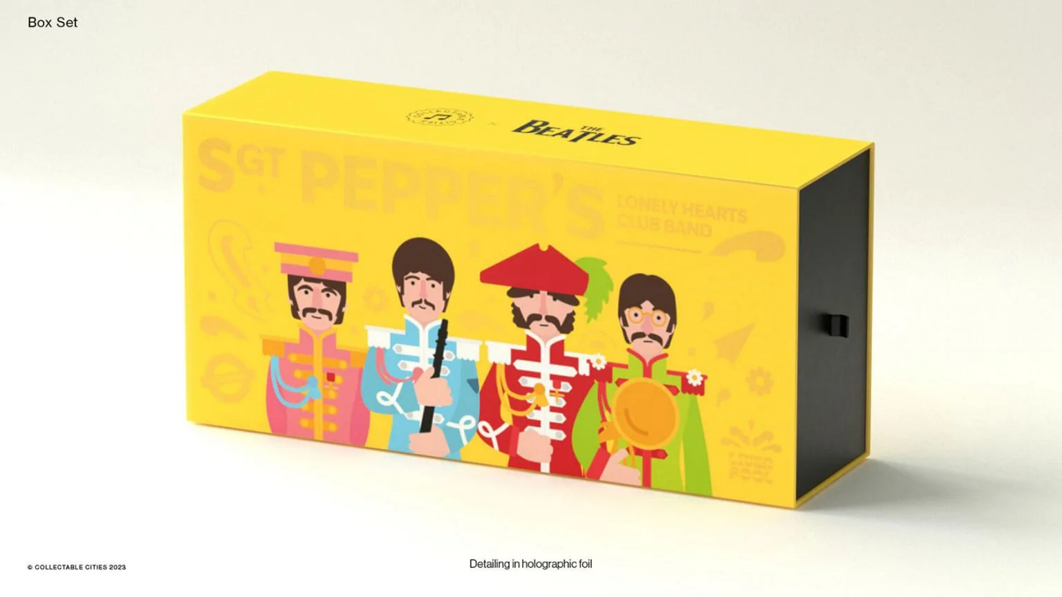 Caixa amarela do álbum Sgt. Pepper's dos Beatles.