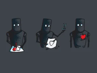 Robôs criando corações de papel com emoção.