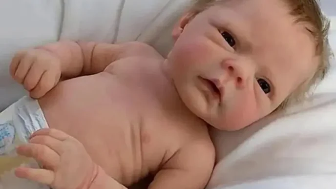 Boneca reborn bebê realista deitada em almofada branca.