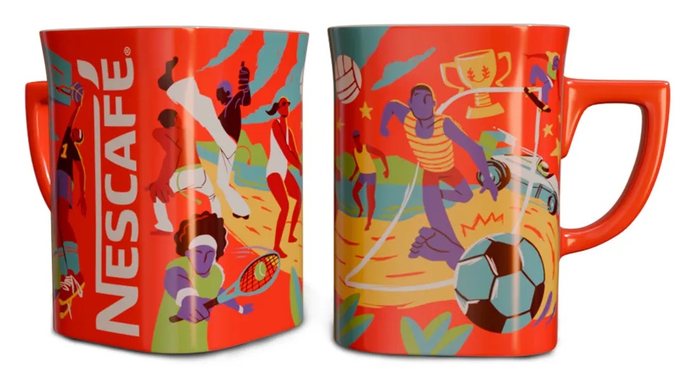 Canecas esportivas coloridas da Nescafé.