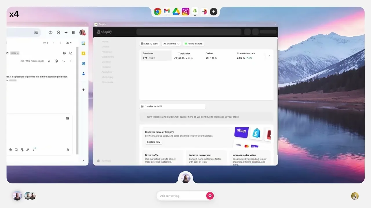 Tela dupla com Gmail e Shopify abertos