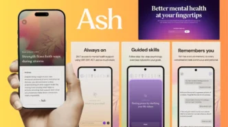 Aplicativo Ash para saúde mental com suporte contínuo.