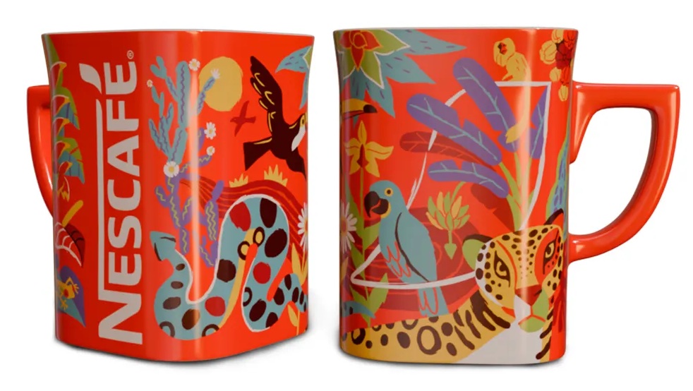 Caneca Nescafé com animais da floresta tropical.
