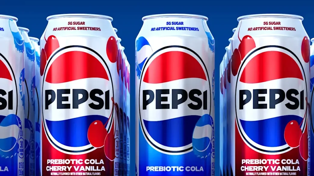 Latas de Pepsi Cola Prebiótica e Cherry Vanilla.