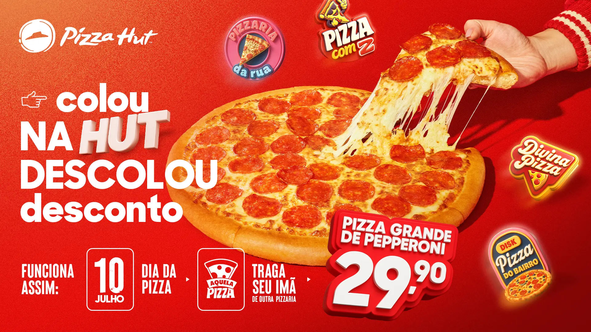 Promoção Pizza Hut, pizza grande de pepperoni por R$29,90.