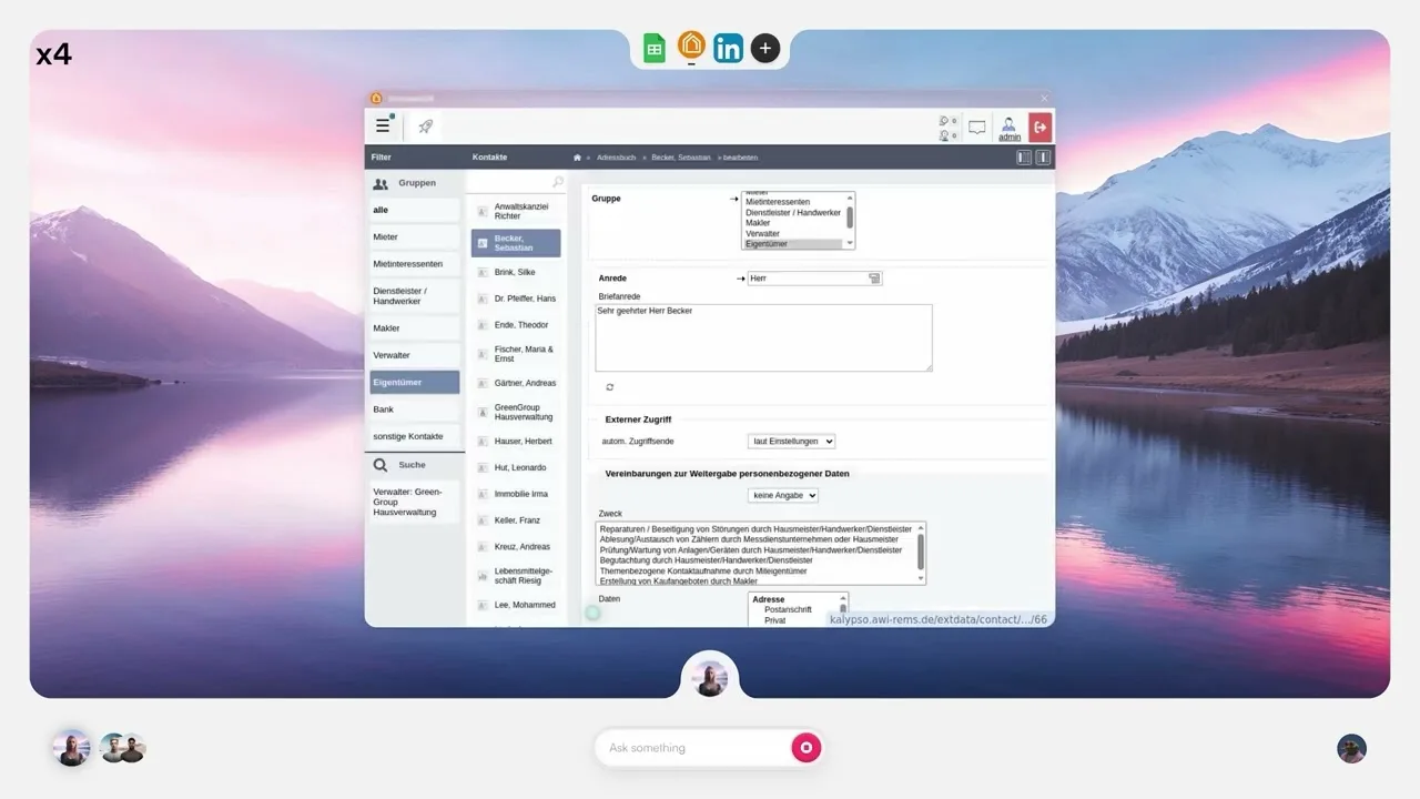 Tela do software de gerenciamento de contatos empresariais.