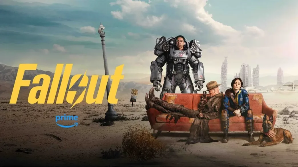 Capa do Fallout no deserto com personagens.