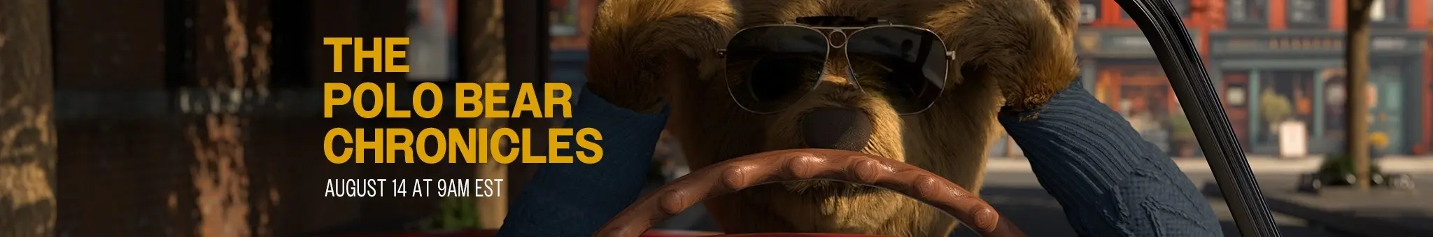 Urso com óculos em carro, The Polo Bear Chronicles.