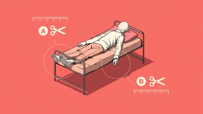 Ilustração de boneco em cama com indicadores de corte.
