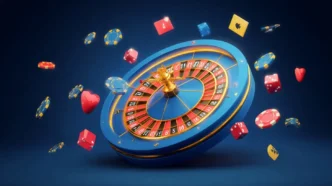 Roda de roleta com fichas de cassino.