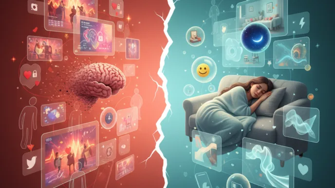 Conexão digital e descanso divididos, cérebro e sono.