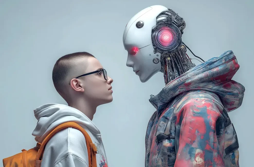 Jovem encara robô com luz vermelha