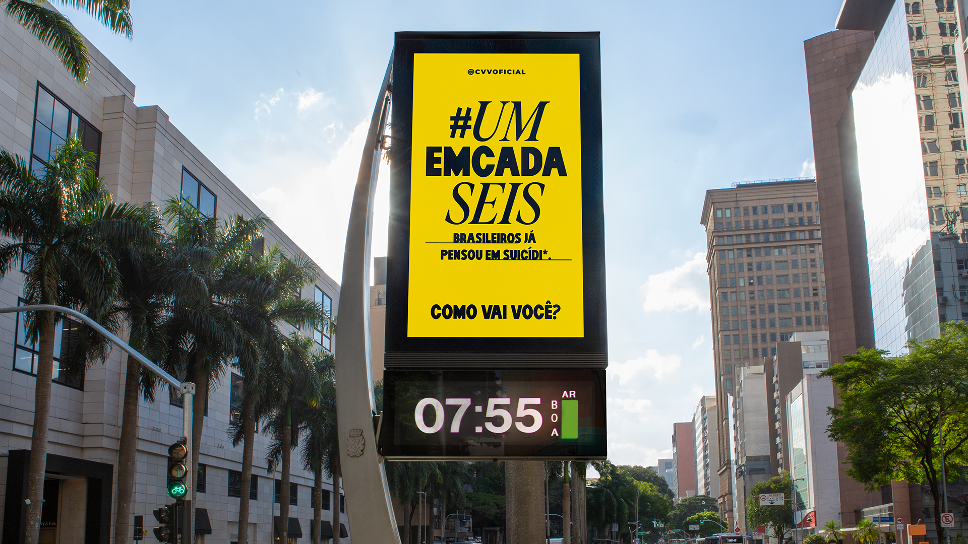 Painel urbano fala sobre saúde mental no Brasil.