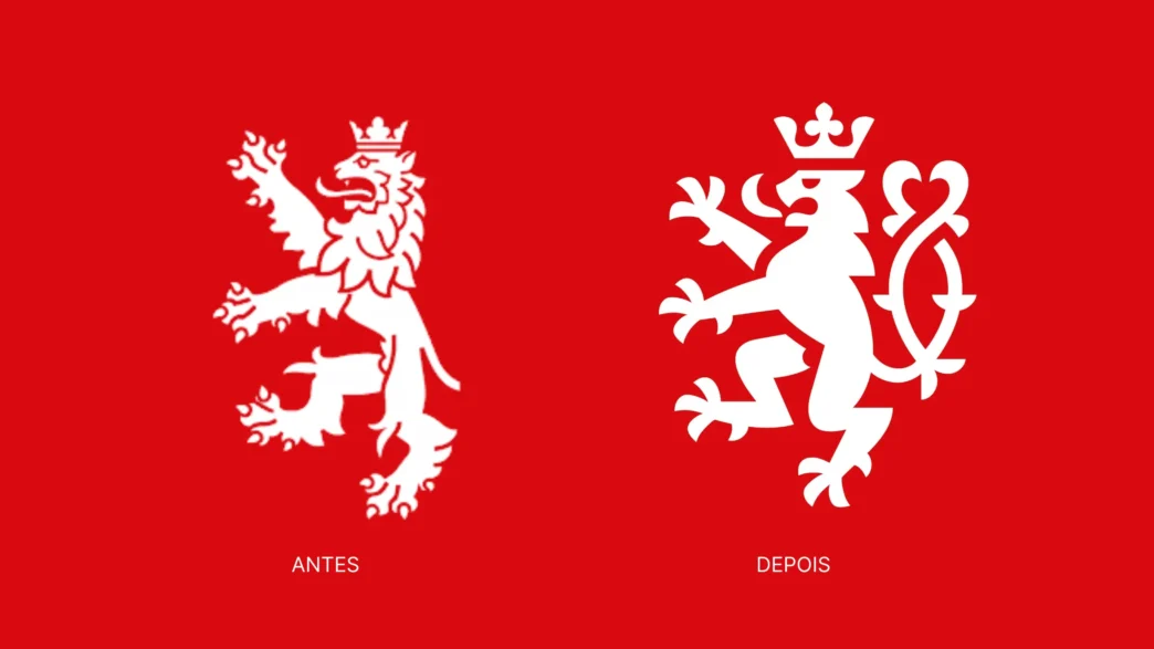 Brasão de leão antes e depois.