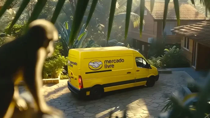 Van amarela Mercado Livre em frente a casa