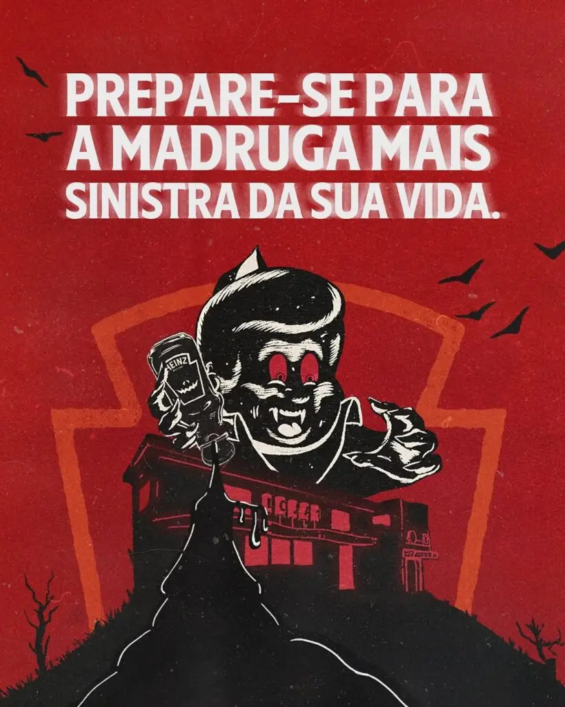 Imagem de vampiro com hambúrguer assustador.