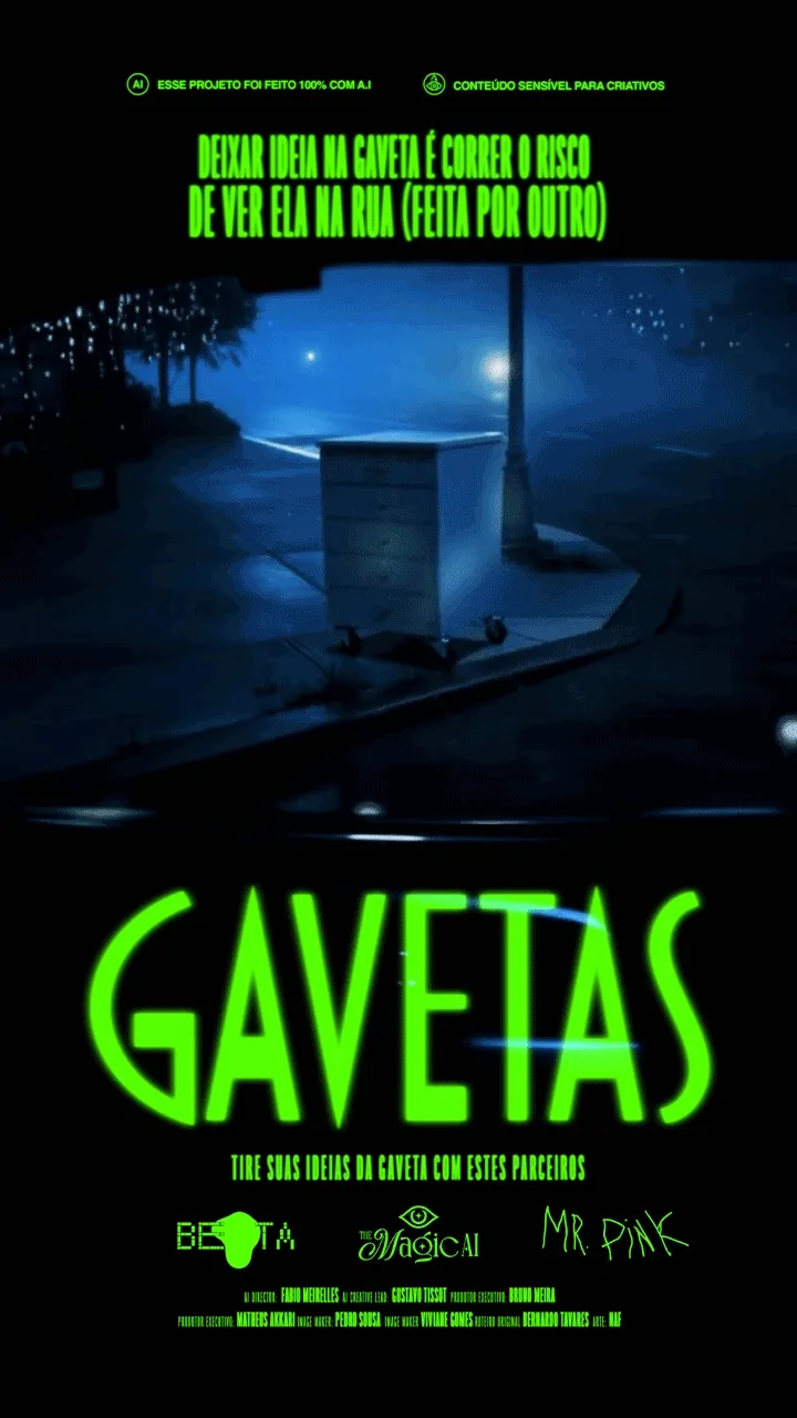 Cartaz de filme 'Gavetas' com slogan inspirador.