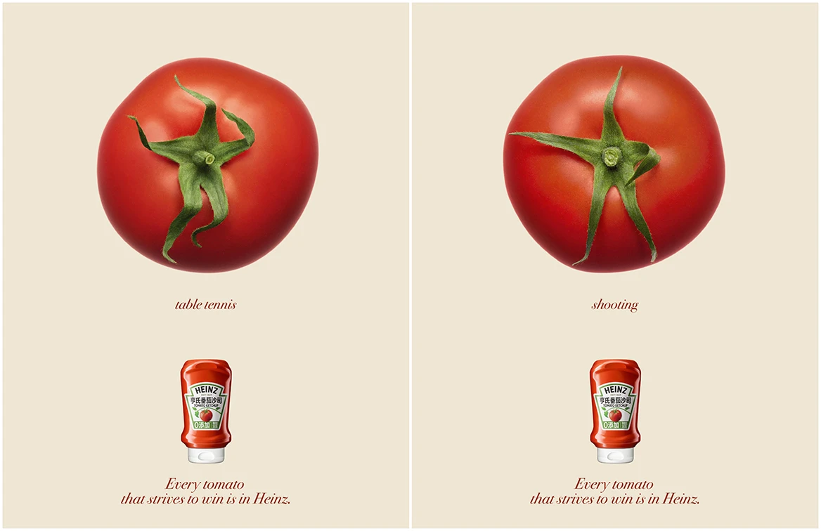 Tomates em esportes, anuncio de ketchup Heinz.